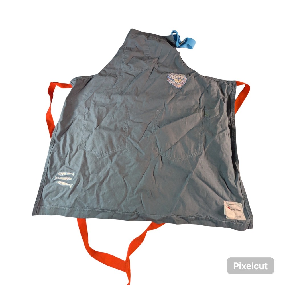 Hedley & Bennett Conservas Sardine Cotton Apron Grey Orange Blue Bib Pockets